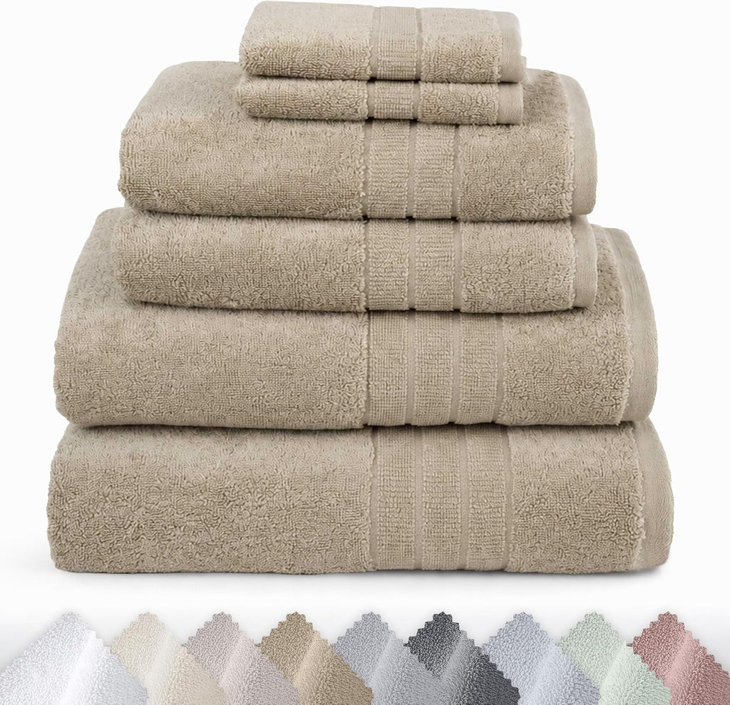 Organic Cotton Luxury Bath Towel Set, Light Beige | 100% Organic Turkish Cotton, 6-Pc Set: 2 Bath, 2 Hand Towels, 2