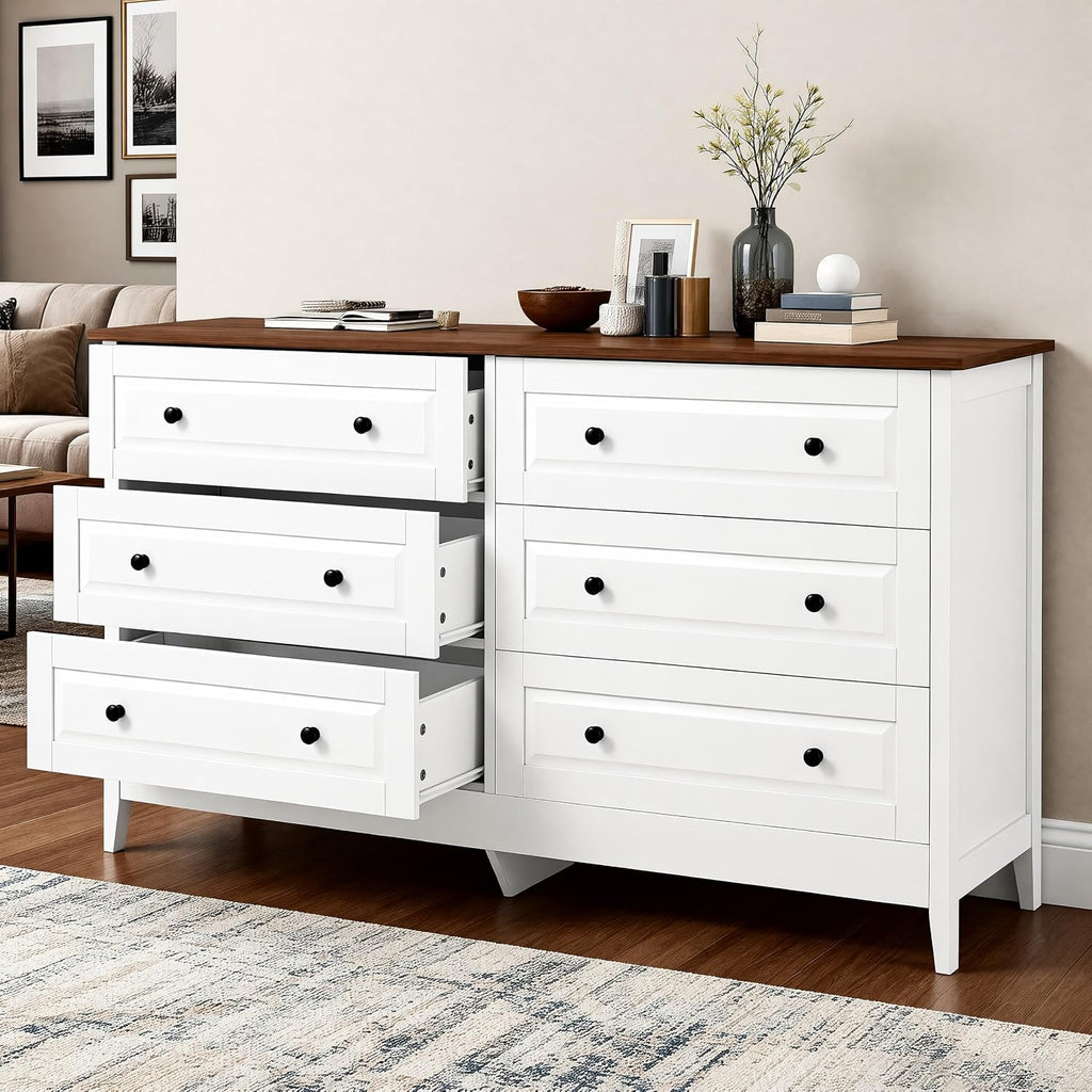 6 Drawer Chest of Drawers Living Room Entryway | Bedroom Furniture Chester, Stylish White Modern Painted Solid Wood