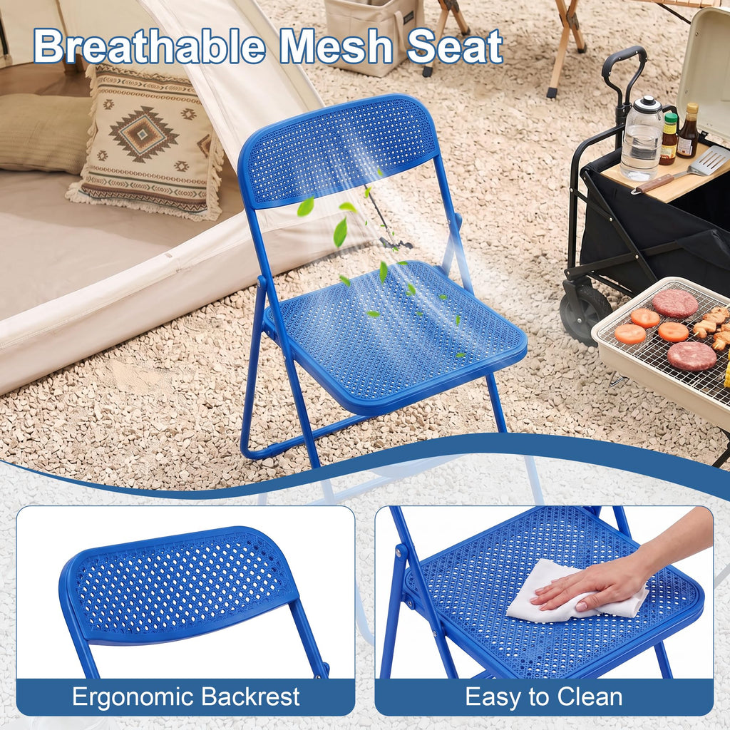 Plastic Folding Chairs 6 Pack, Metal Frame for Indoor/Outdoor, Blue
