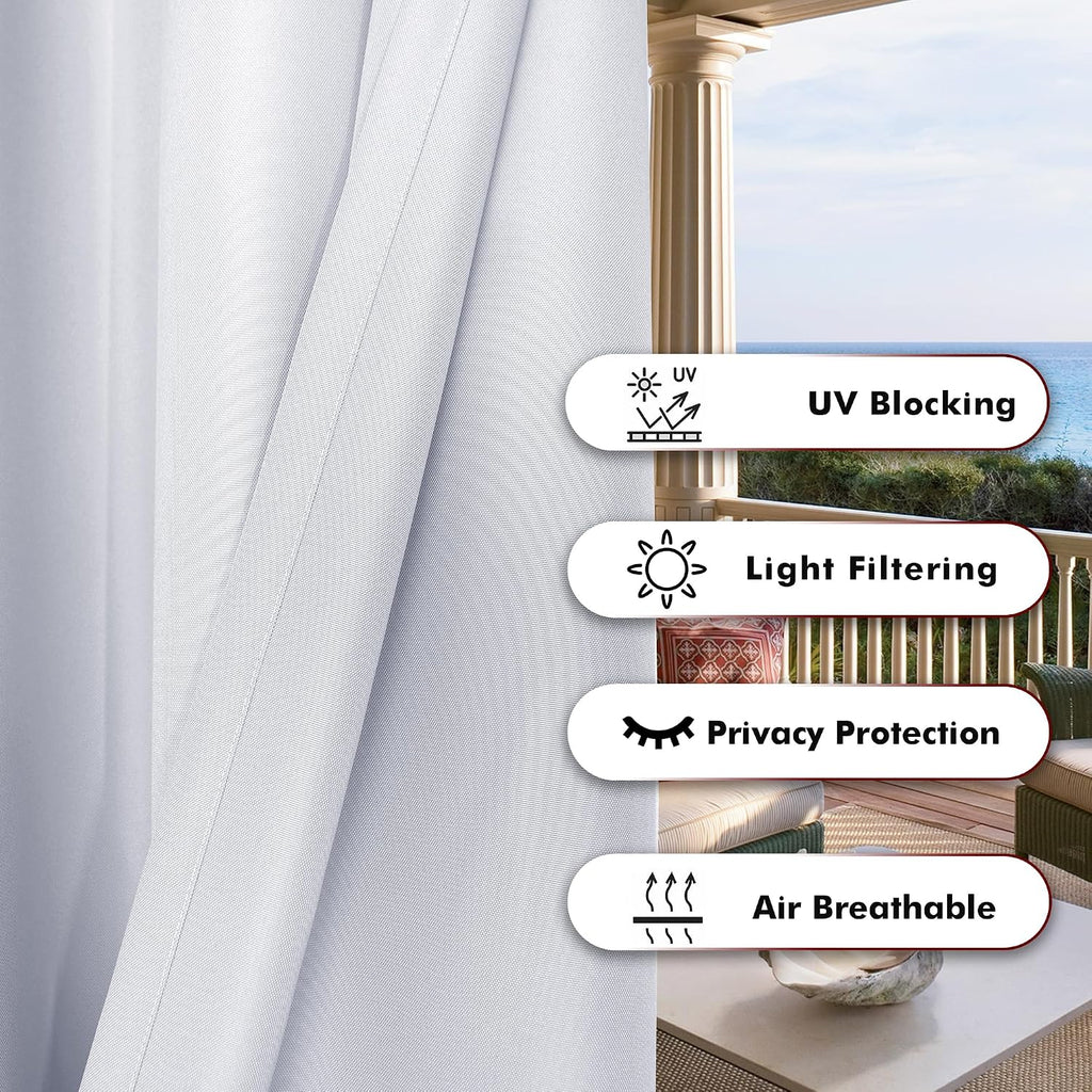 Waterproof Indoor/Outdoor Curtains Thick | Privacy Grommet Curtains , Porch, Pergola, Cabana, 1 Panel, 84W x 108L