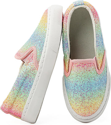 Kids Sneakers Glitter Slip on Walking Running Canvas Shoes Girls