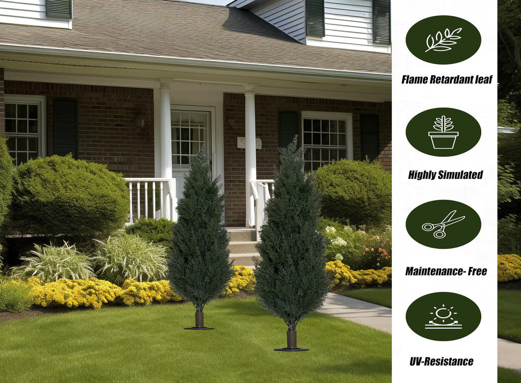 47" Artificial Cypress Topiary Cedar Topiaries for Indoors & Outdoor UV-Resistant Rated with Spike. Easy to Push in
