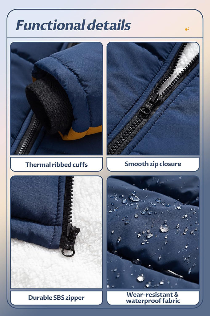 Boy's Warm Winter Coat Water Resistant Sherpa Outerwear Puffer Jackets With Removable Furry Hood