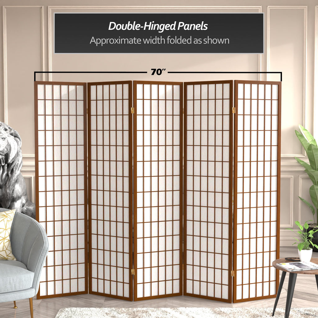 6 ft. Tall Window Pane Shoji Screen - Walnut - 5 Panels