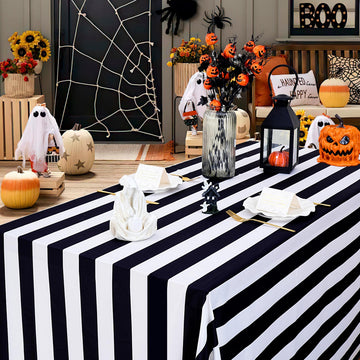 Black and White Striped Rectangle Tablecloth 57x120Inch Holiday Table Decor