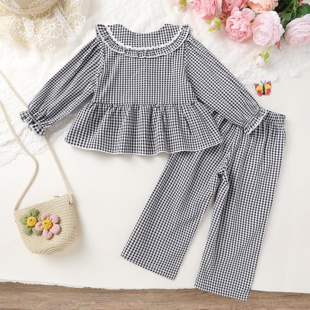 Toddler Girl Clothes Baby Fall Winter Outfits Gingham Shirt Plaid Pants Set