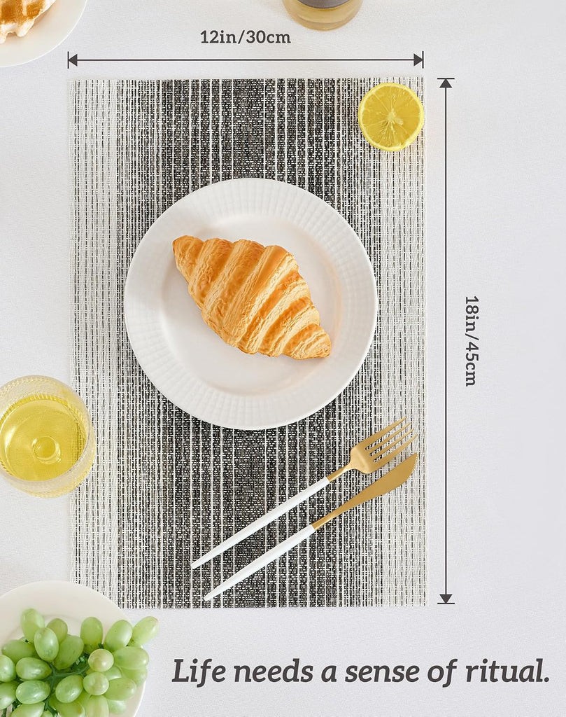 Woven Vinyl Placemats,Black& White - Set of 4