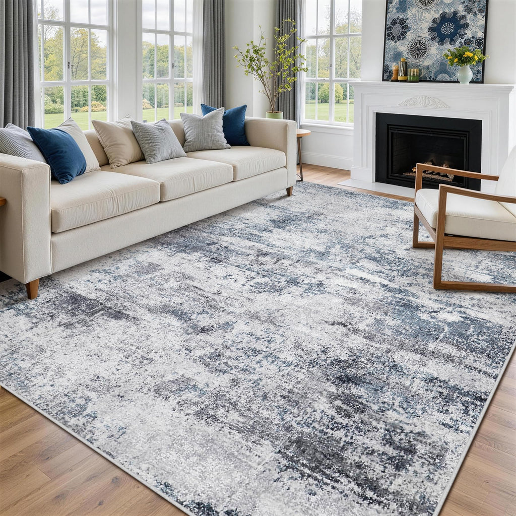 5x7 Area Rugs Washable Bedroom Dining Room Blue Grey