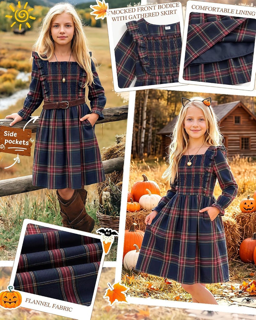 Long Sleeve Plaid Dress 5-14 Years