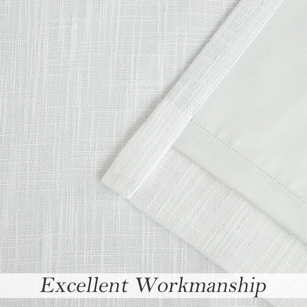 Full Blackout Window Curtains - Noise Reducing, Thermal Insulated, Heavy Linen Texture, 8 Grommets, Cream White, 50"