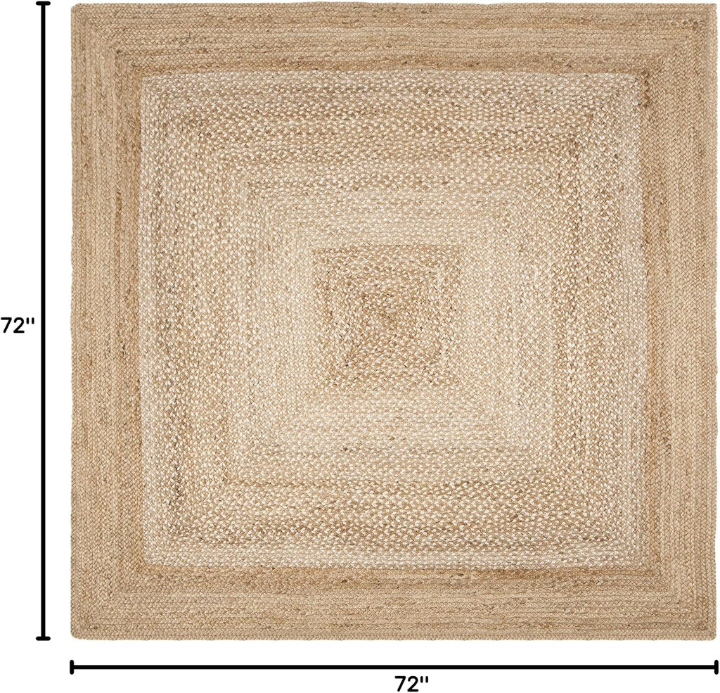 Natural Fiber Collection Area Rug - 6' Square, Natural & Ivory, Handmade Farmhouse Boho Coastal Rustic Jute, Ideal