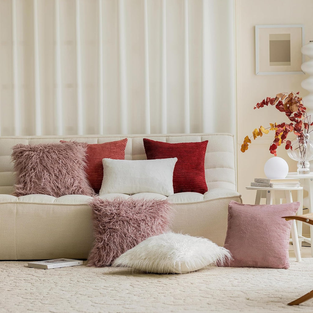 Dusty Rose Pillow Covers 18x18 Pillows Fluffy Fuzzy Fur Pillow Covers Set of 2 Shaggy Cushion Cover 18 x 18 inch