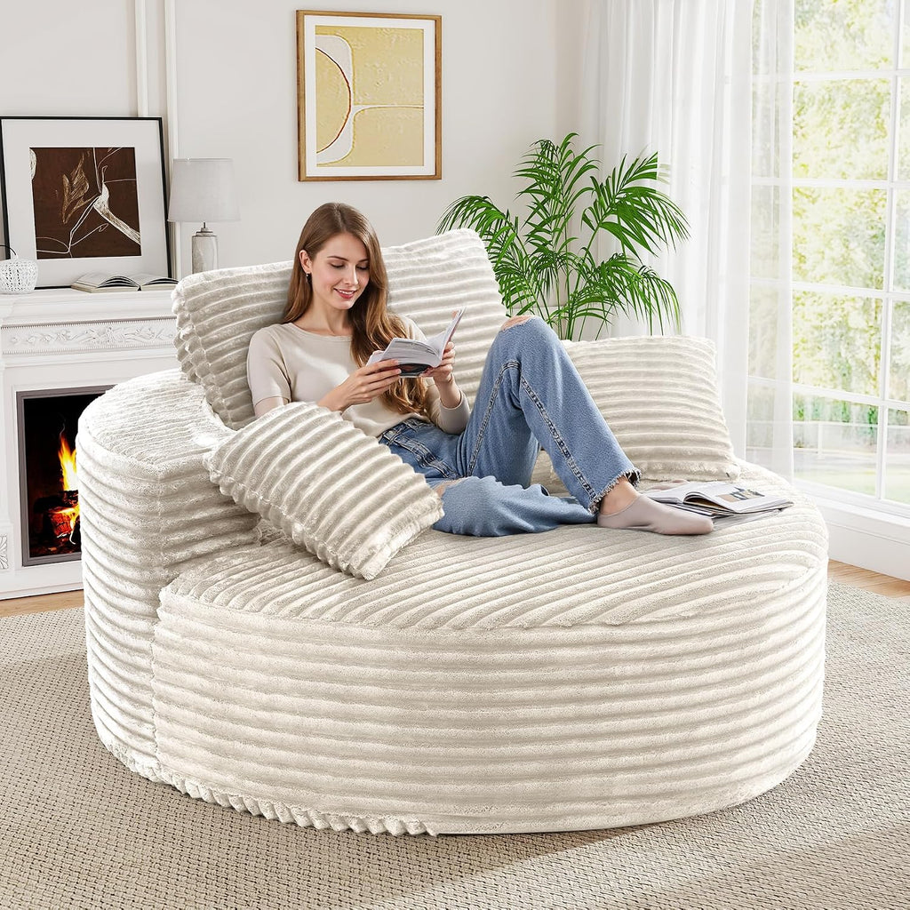 55''L 3.5CM Corduroy Single Foam Sofa, Oversized Round Chair with Pillows, Modern Sleeper s, Lounges, Nurseries and