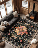 Area Rugs Washable Non-Slip, Floral Vintage Distress Print Pattern Medallion Carpet for Living Room Bedroom