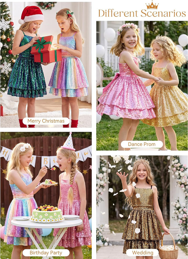 Girls Sequin Dress Sleeveless Party Birthday Formal Dress