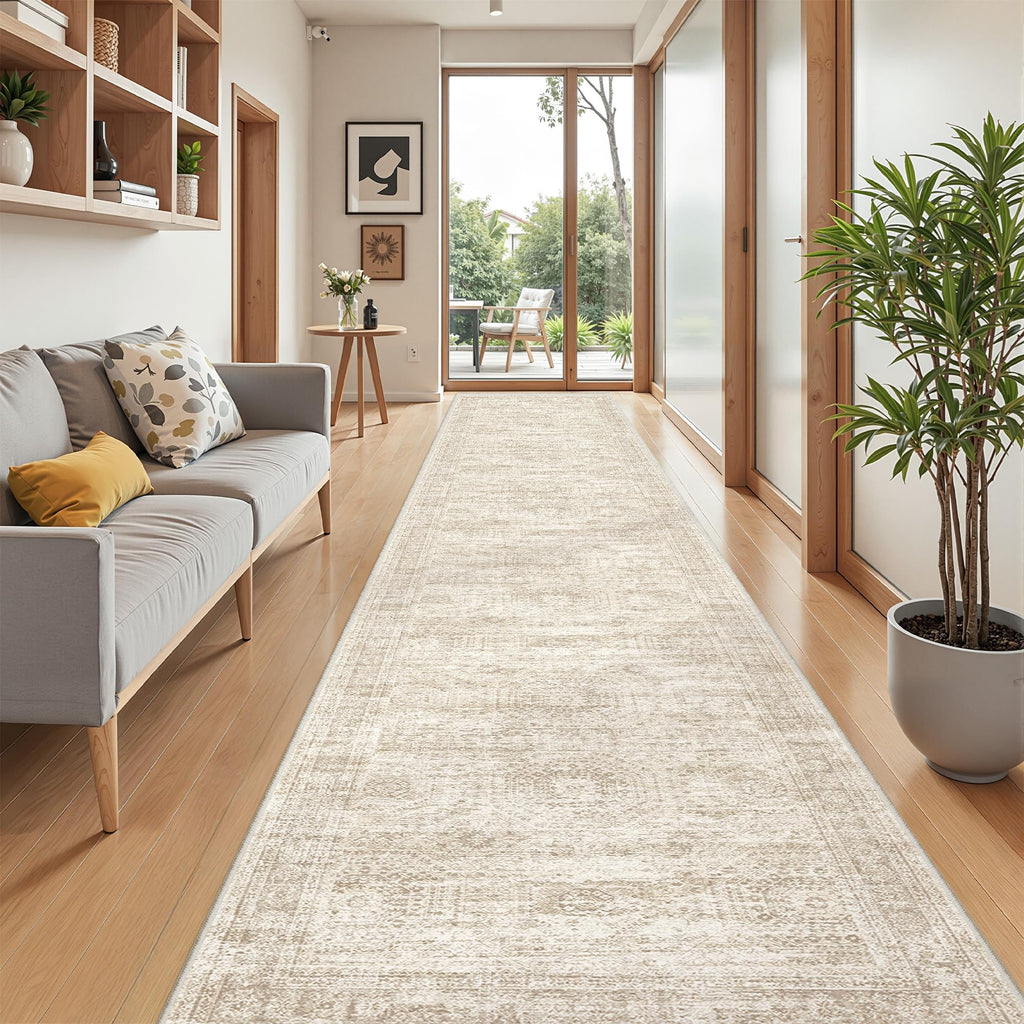 2' Runner Rug Non Slip, Washable Kitchen Rugs, Beige