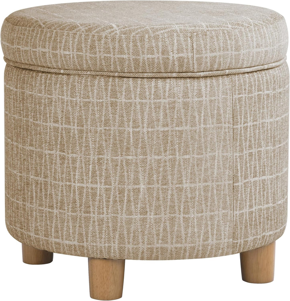 19" Round Storage Ottoman - Tan Geometric Pattern