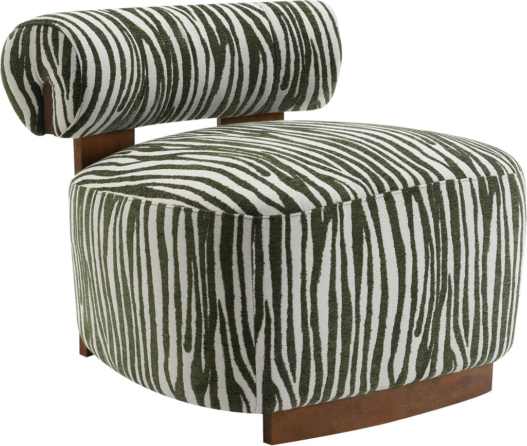 Sebras Modern Chenille 30.3-inch Accent Chair with Zebra-Stripe, Cylindrical Backrest , Green