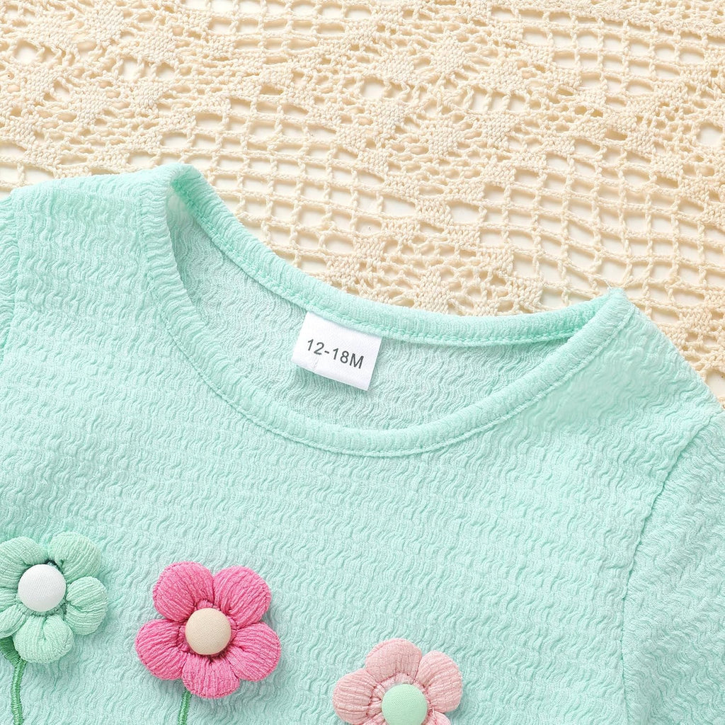 Toddler Baby Girl Clothes Summer Ruffle Short Set Flower Short Sleeves T-Shirt Tops + Shorts Cute Outfits Set