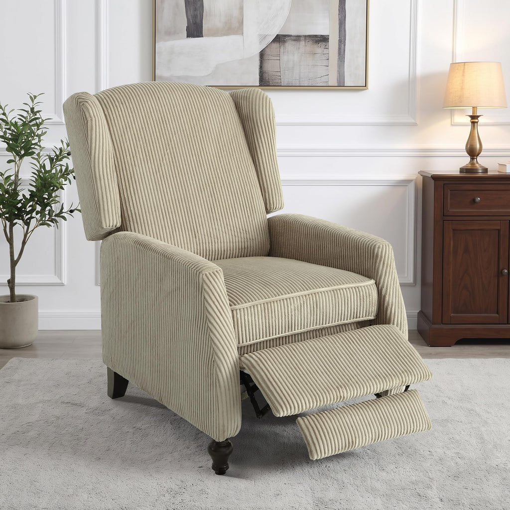 Mid-Century Modern Wingback Push Back Recliner Chair, Khaki 2PCS