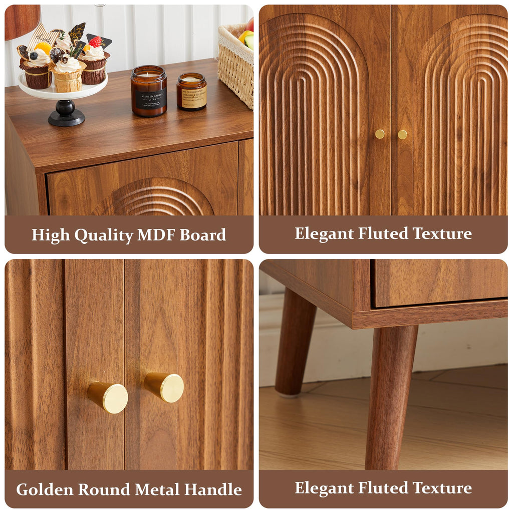 31.5" Accent Storage Cabinet, Arched Fluted 2-Door Sideboard (Walnut)