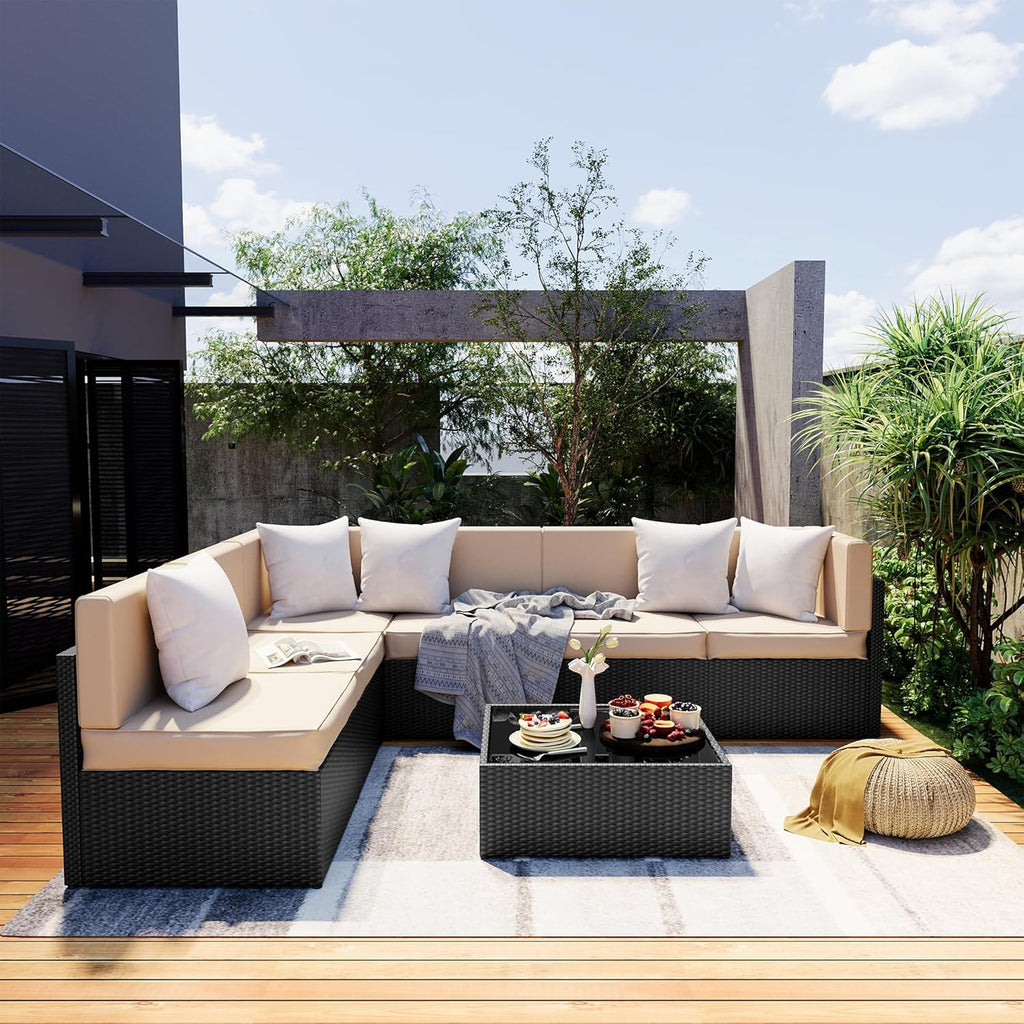 7 Pieces Outdoor Sectional Furniture，Wicker Patio sectional Furniture Sets，All-Weather Rattan Sectional Sofa