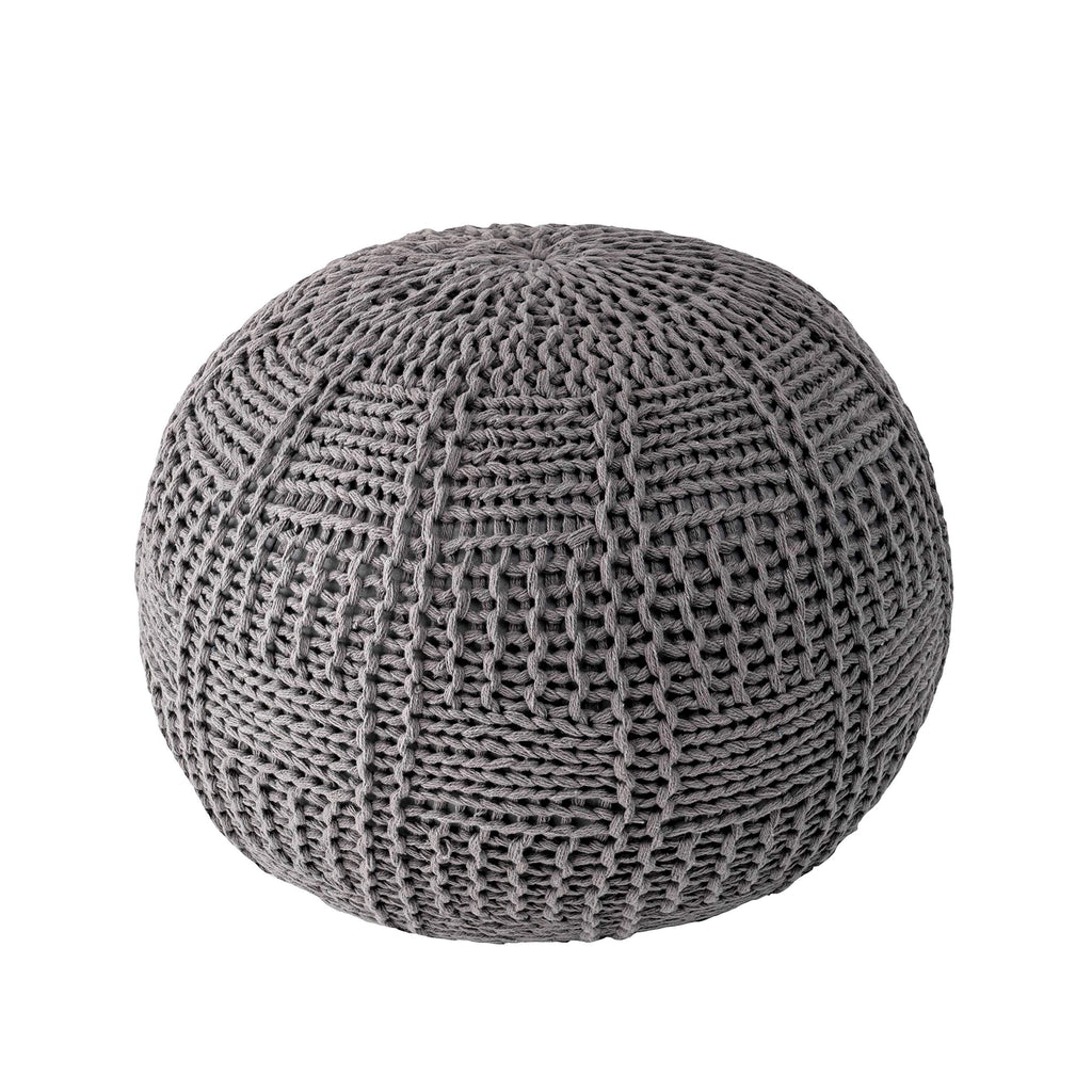 Berlin Casual Knitted Filled Ottoman Pouf 14" x 20" x 20" Grey