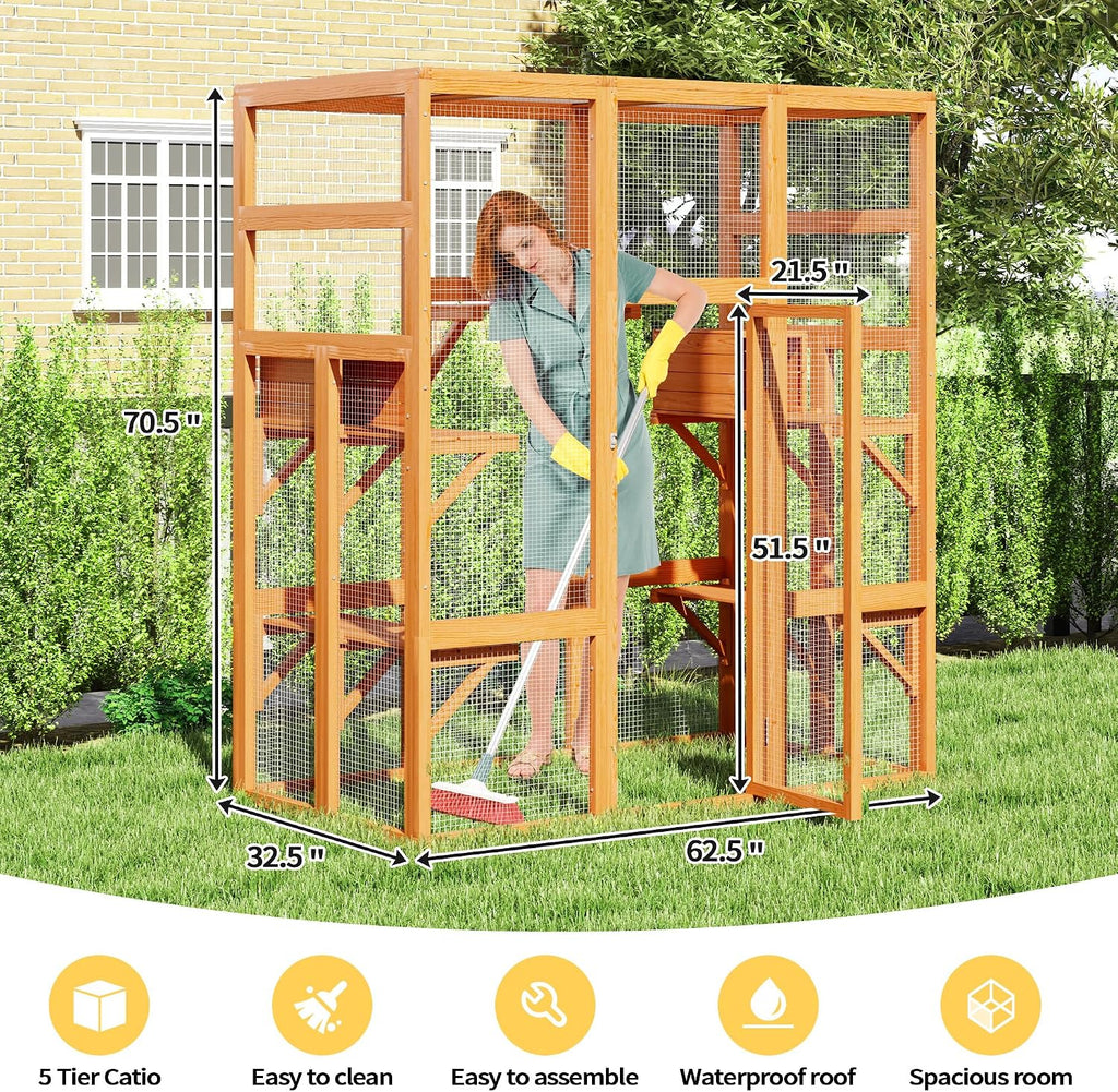 71in Catio, Indoor & Outdoor Cat Enclosure Waterproof Roof & Perche