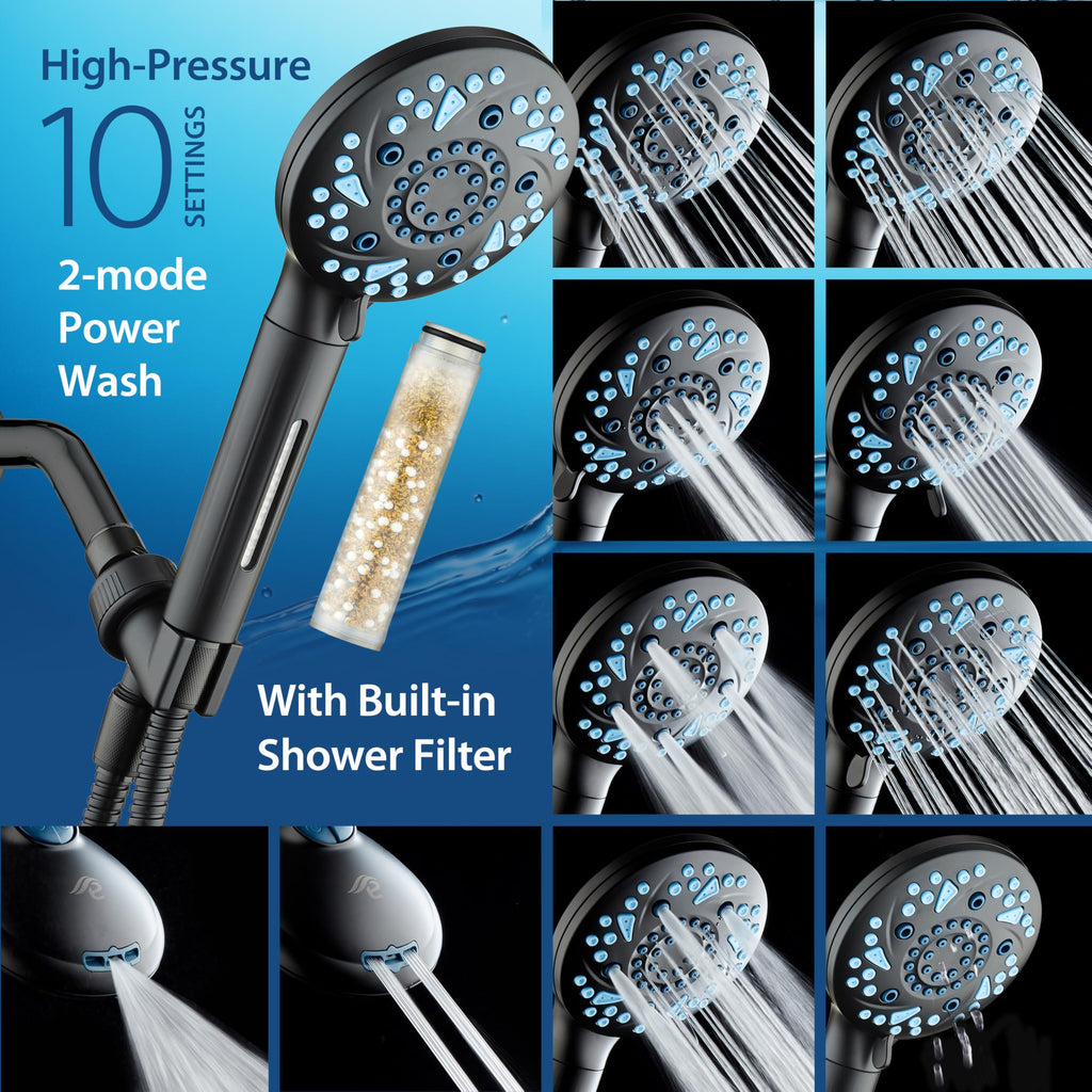 High Pressure 10 Spray Mode Filtered Showerhead - Handheld Shower Head Filters Chlorine to Heal Dry Skin, Revive Hair