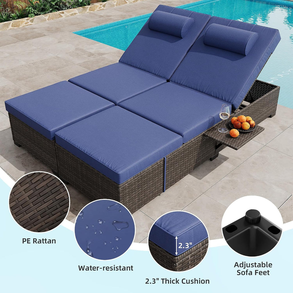 Outdoor Chaise Lounge Chairs,Wicker Patio Lounge Chairs Set of 2, Outdoor Patio Furniture Set, Rattan Reclining Beach