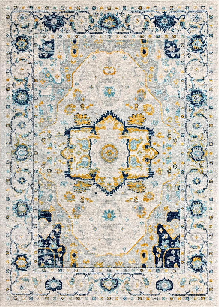 Madeline Vintage Rug - 10' x 14' Gray Easy-Clean Rug - Traditional Medallion Design