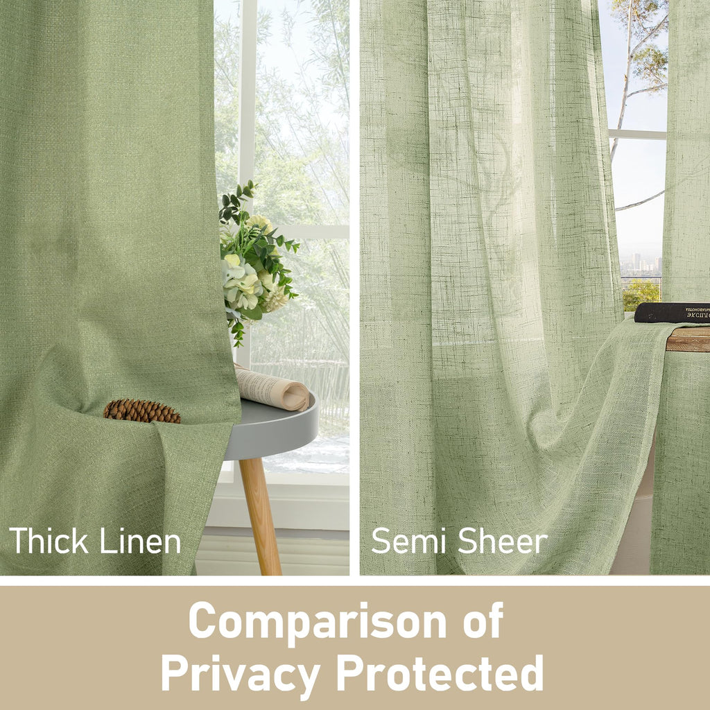 Extra Wide Sage Green Linen Bedroom Curtains 84 Inches Long