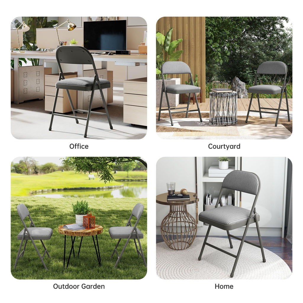 4 Pack Padded Cushion and Back Folding Chairs, Fabric Dining Chair Set with Steel Frame Metal, for Indoor and
