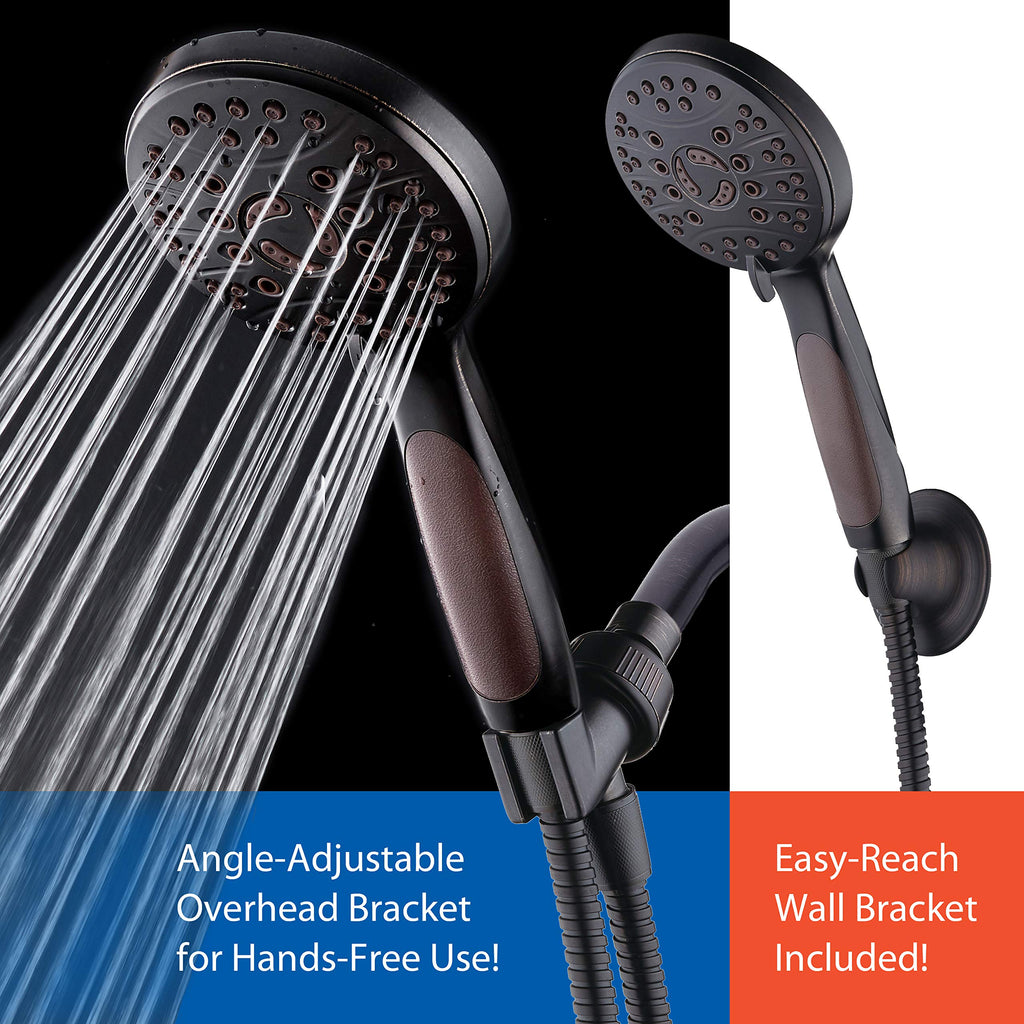 High Pressure 6-setting Luxury Handheld Shower Head, 6 Foot Stainless Steel Hose, Anti Clog Jets, Anti Slip Grip, Top