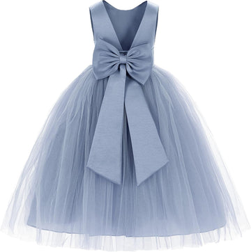 V-Back Satin Flower Girl Dress Toddler Communion Gown Formal Dresses 219