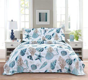 3-Piece Reversible Coastal Bedding Set Quilt Set