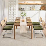 Zesthouse Natural Rattan Dining Chairs Set of 2, Olive Green Modern Kitchen Chairs with Solid Wood Back & Chrome Base