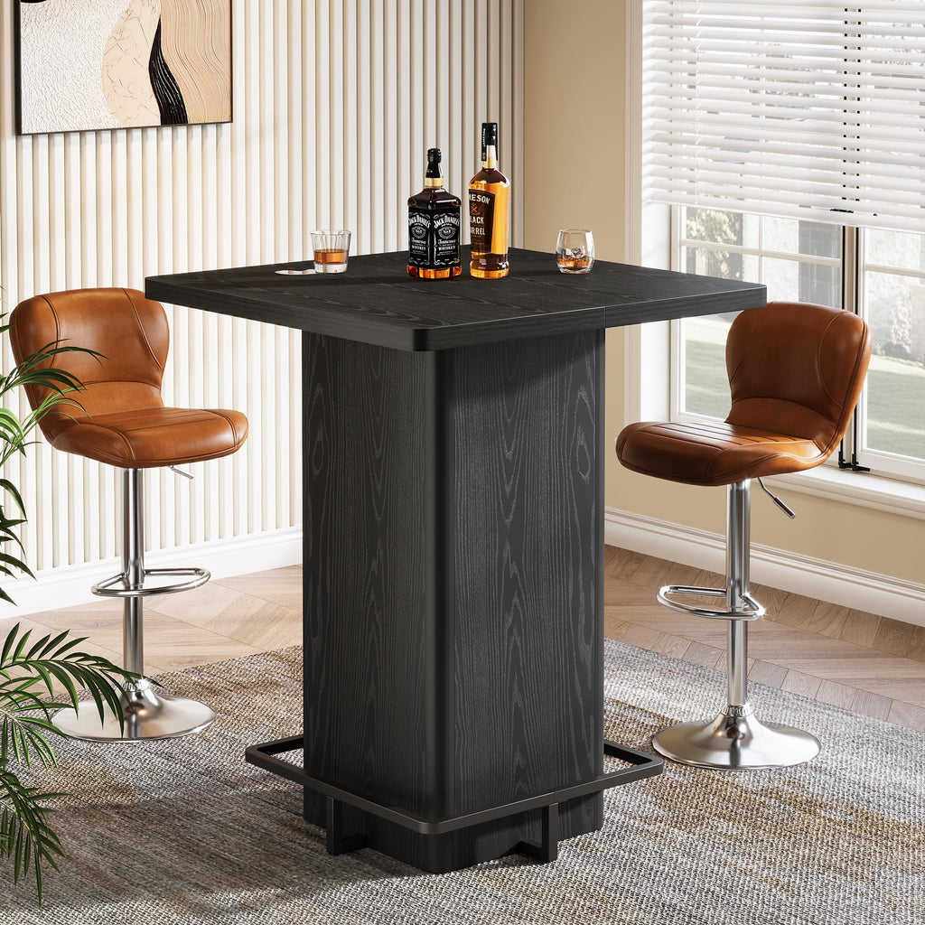 Bar Table, 39.37" High Square Pub Table for Small Bars, Dining Room, Kitchen, Black (Only Table) (Black)