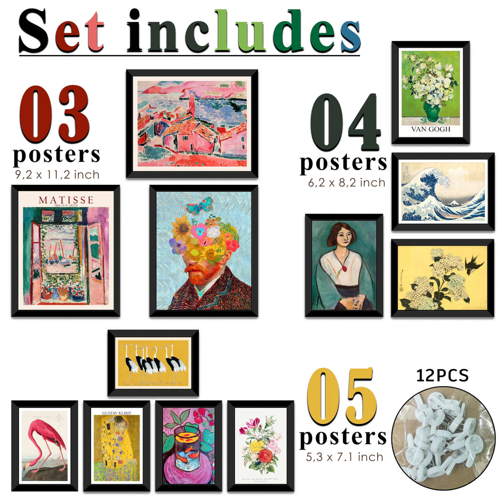12 Pcs Eclectic Wall Art Decor FRAMED, Eclectic Home Decor, Retro Maximalist Decor Aesthetic, Vintage Wall Art
