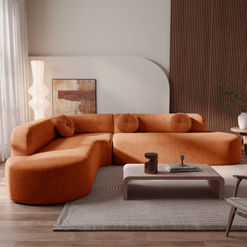 Mirod 122'' Extra Large Sectional Soft Fabric Upholstery, Elegant Curved Design with Three Round Cushions, Supportive
