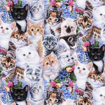 Anti-Pill Fleece Fabric by the Yard, by, Cats and Flowers