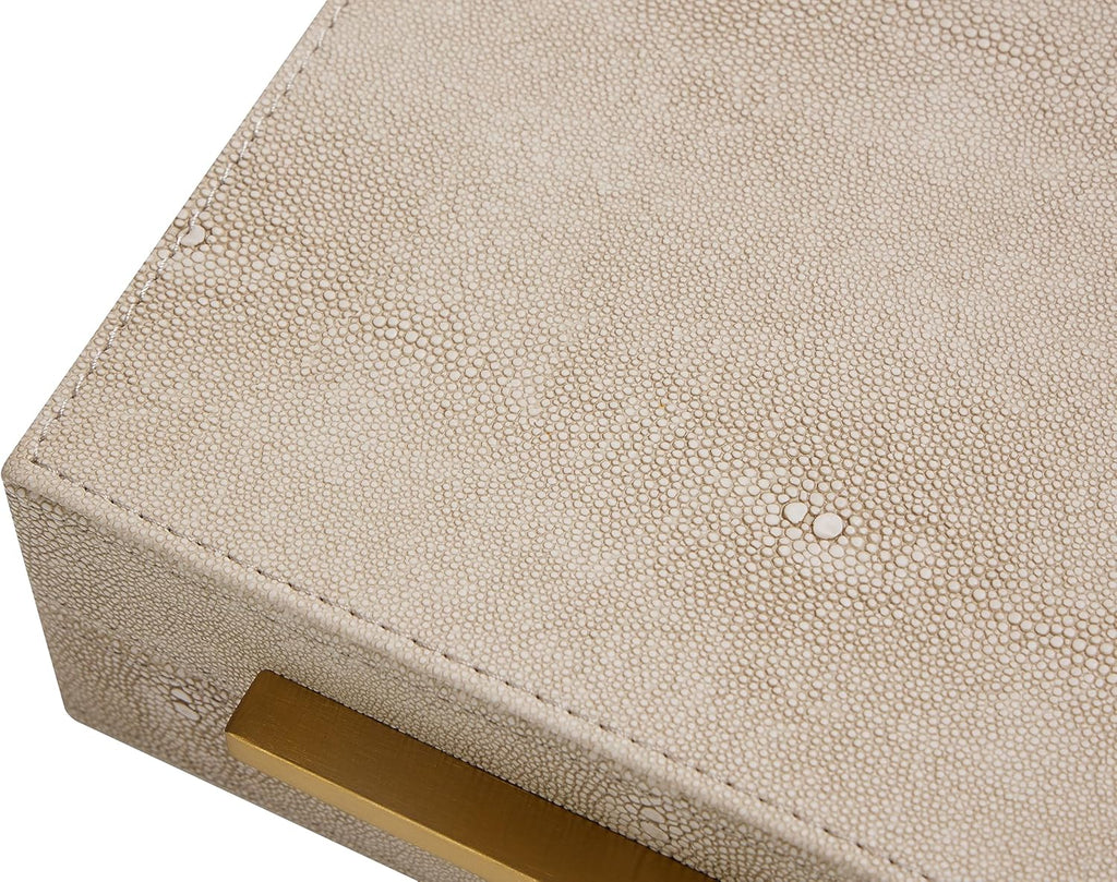 Kingflux Ivory Shagreen Decorative Box For Keepsake And Memory, Faux Leather Storage Box Jewelry Organizer Wooden