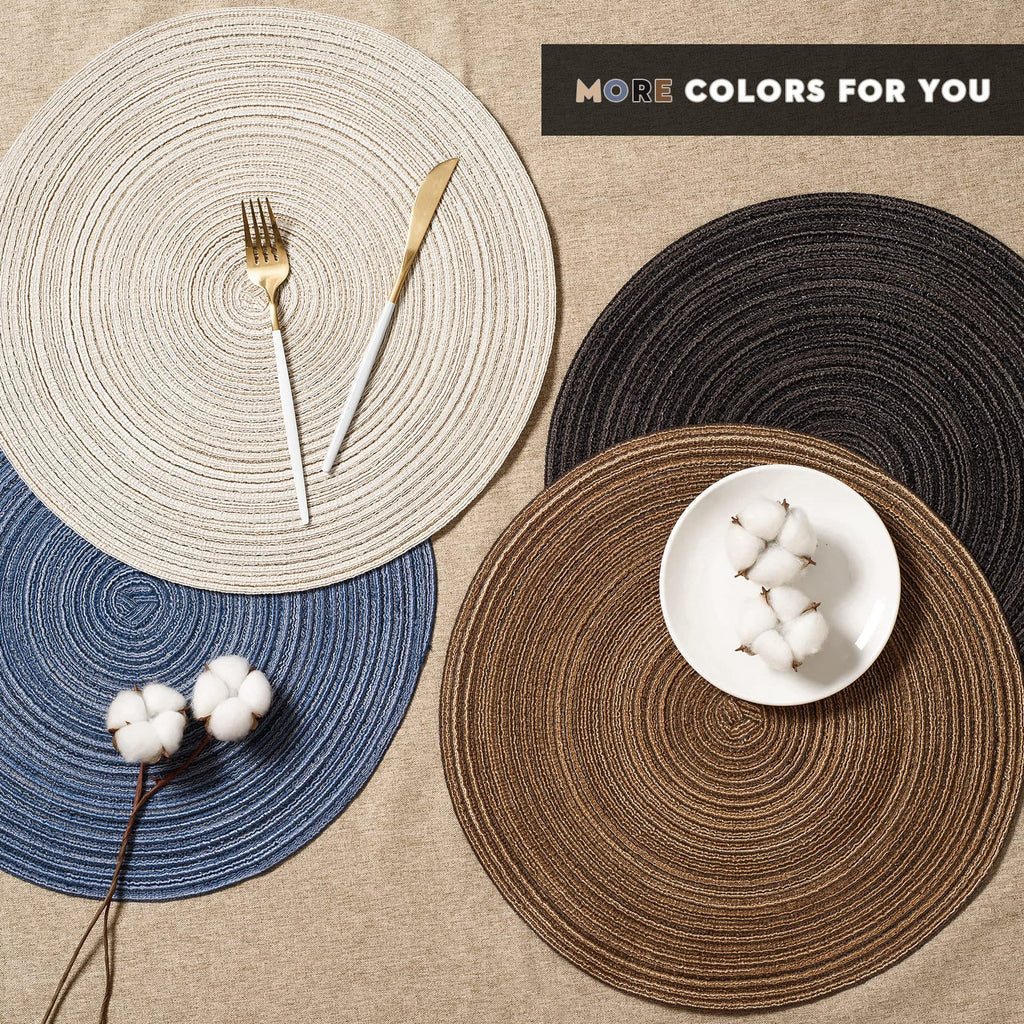 Round Braided Placemats Set of 4 Place mats for Dining Tables Woven Heat Resistant Table Mats 15 inch for Fall(E