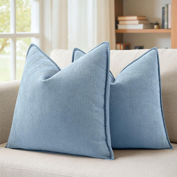 Pack of 2 Light Blue Euro Shams Chenille Pillow Covers 26x26 Inch