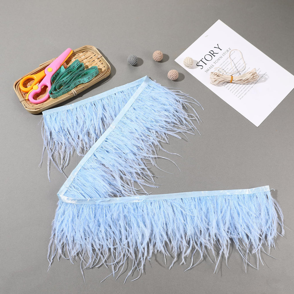 Light Blue Ostrich Feather Trim, 4 Inch 2 Yards
