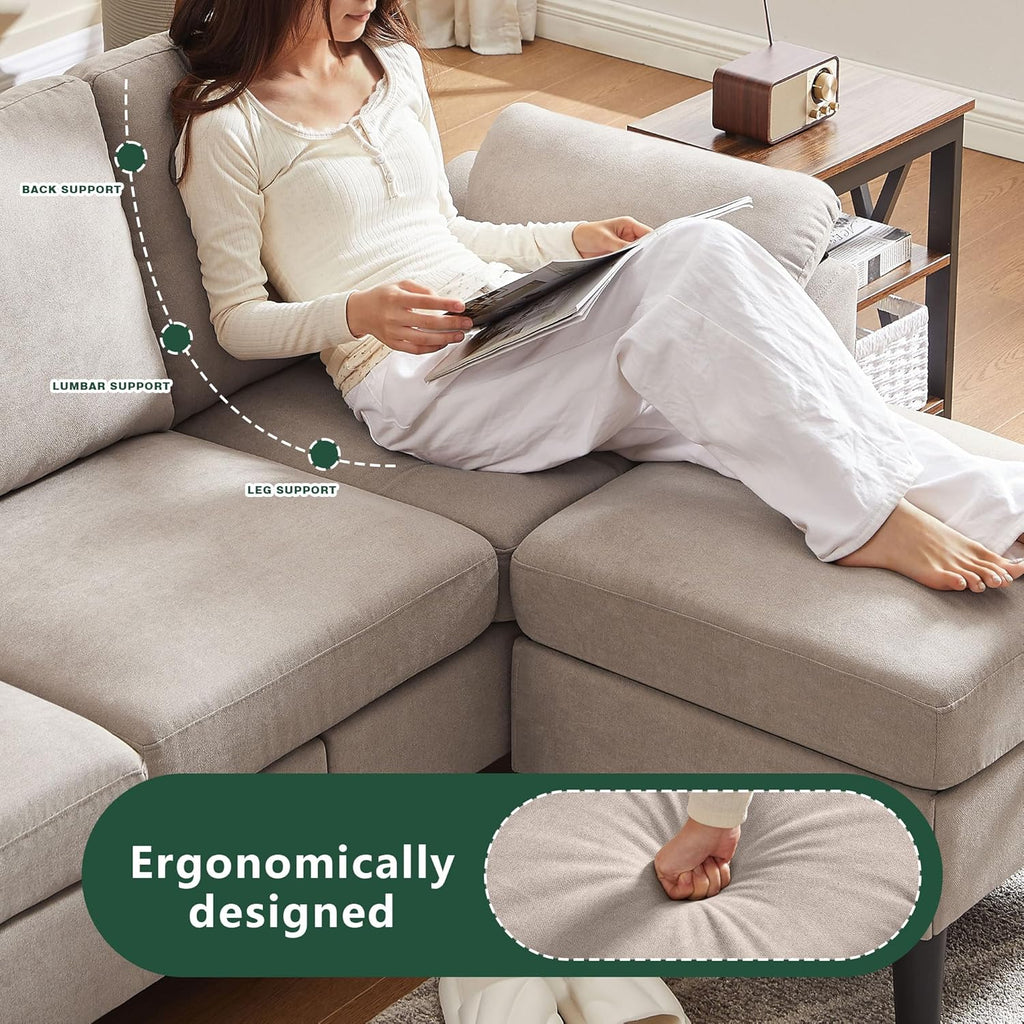 80" Convertible Sectional Sofa, Small L Shaped 3 Seat Couch with Reversible Storage Chaise