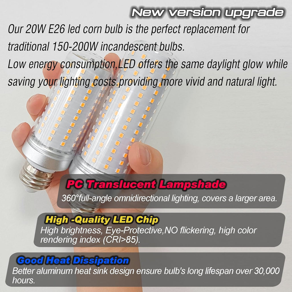 E26 200w Replacement LED Corn Bulbs Medium Base, 2700K Warm White