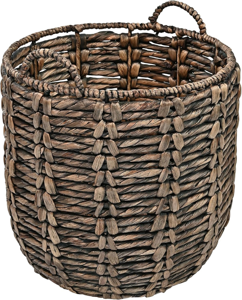 Laurel Hand-Woven Abaca Storage Basket 19", Brown | Wicker Seagrass Container with Handles for Decoration, Laundry