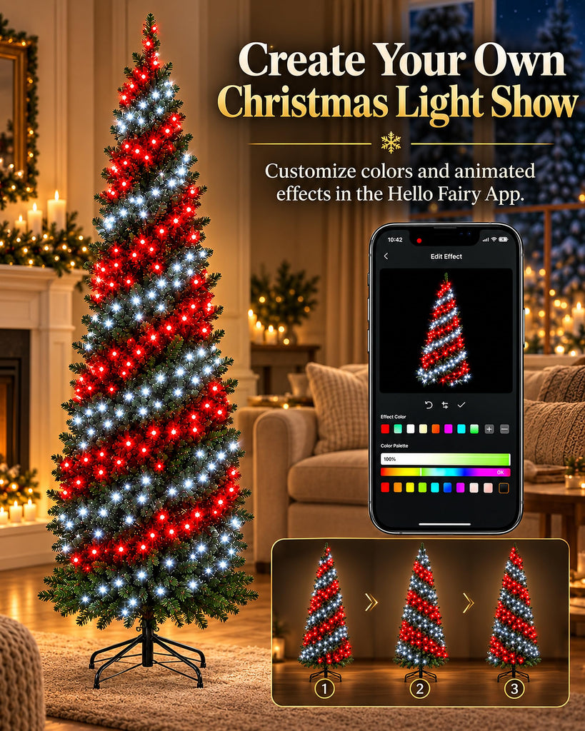 6FT Smart Prelit Pencil Christmas Tree Lights App Magic Wand Control