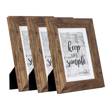 Rustic Brown 5x7 Picture Frames Wide Molding 3Pcs in 1 set Wooden frame for table and wall, Display decoration, holiday